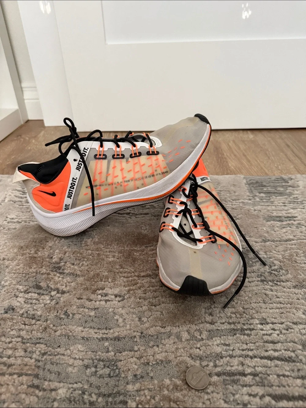 Nike EXP-X14 Translucent White Running Shoes with Neon Orange Accents